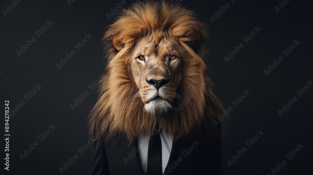 Corporate lion in a suit, symbolizing a successful and confident company leader Corporate lion in a suit, symbolizing a successful and confident company leader