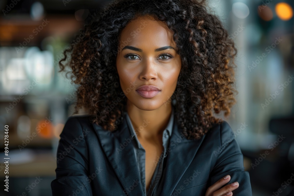 Confident African American businesswoman in office portrait. Confident African American businesswoman in office portrait.