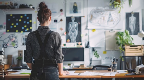 Fashion designer sketching on a mannequin, fashion design skills, creative studio desk