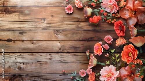Sunday greeting with floral design on wood background