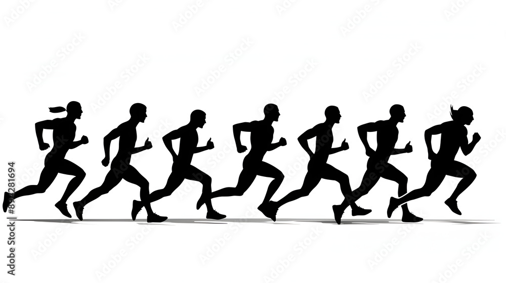 black silhouette of running athletes illustration for logo, banner, isolated on white background. black silhouette of running athletes illustration for logo, banner, isolated on white background.