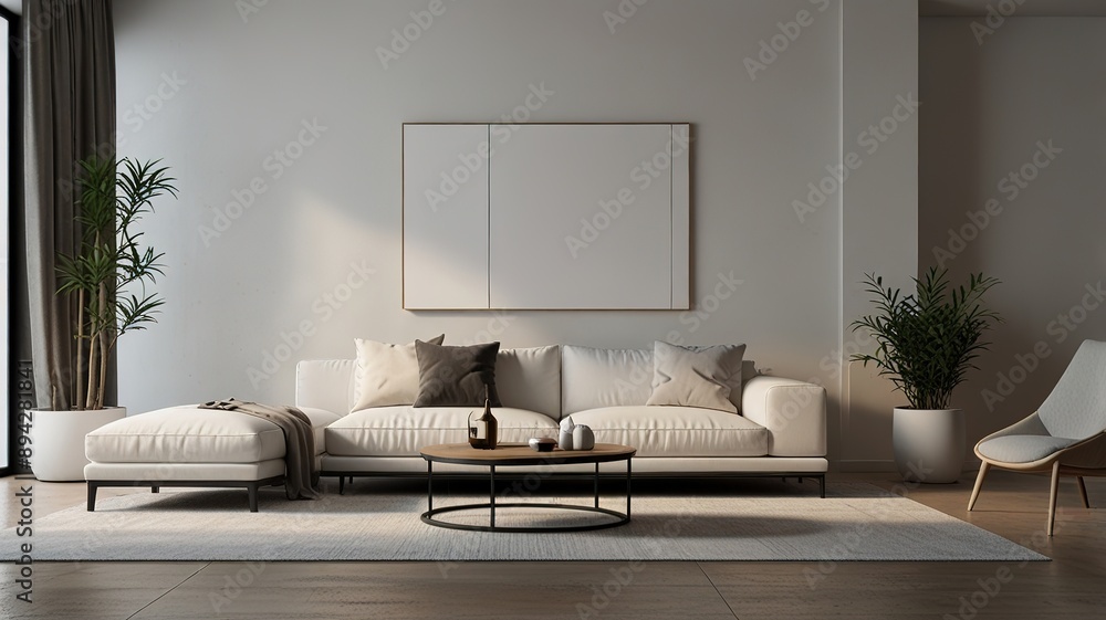Aesthetic bright sunny elegant home living room interior design with comfortable lounge chair, hat, side table, flowers bouquet, shelf with decorations. interior design Aesthetic bright sunny elegant home living room interior design with comfortable lounge chair, hat, side table, flowers bouquet, shelf with decorations. interior design