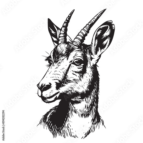 Chamois Buck Vector Illustration. Hand Drawn Mountain Goat
