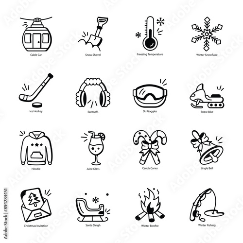 Handy Pack of Xmas and Winter Doodle Icons 

