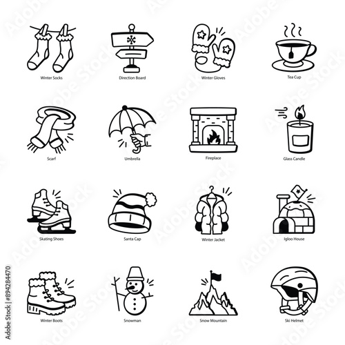 Latest Bundle of Christmas and Winter Doodle Icons 

