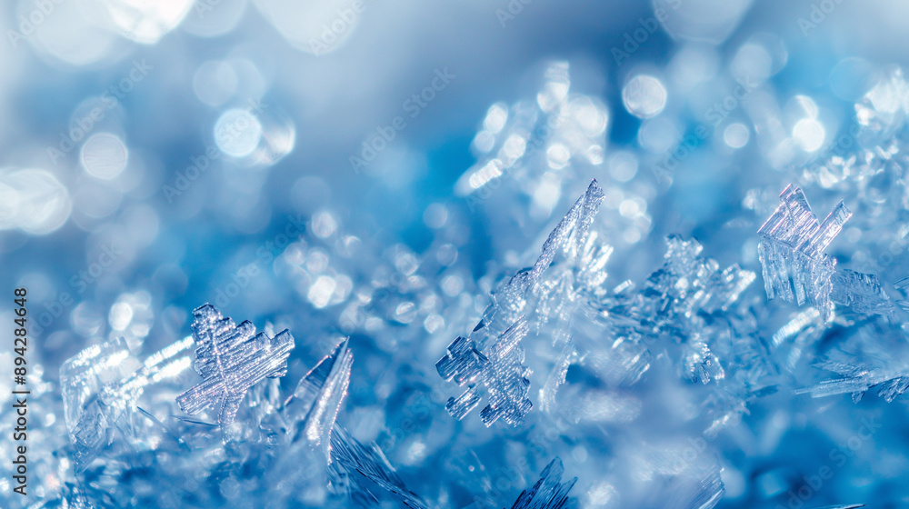 Close-up of intricate ice crystals with a blue background. Close-up of intricate ice crystals with a blue background.