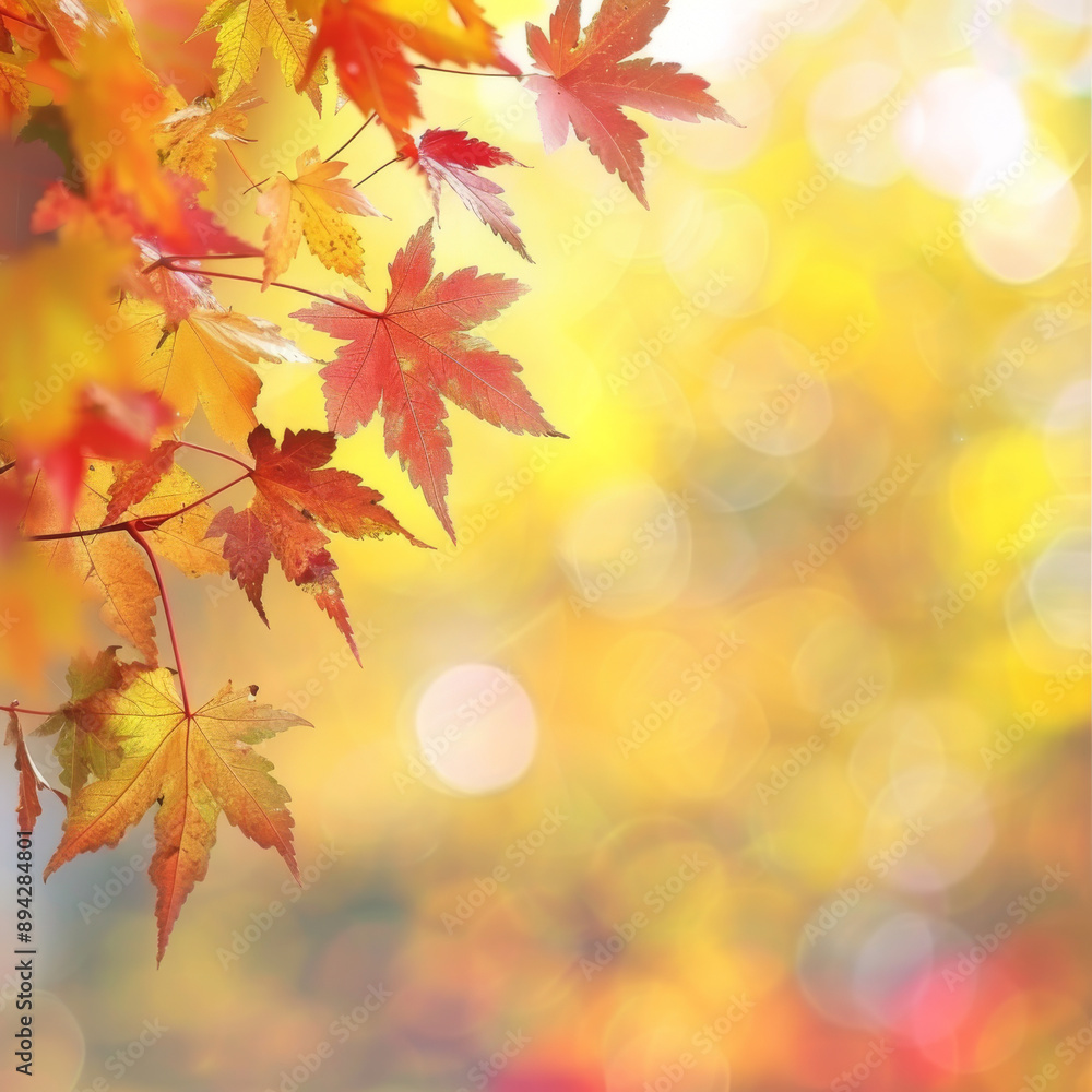 Design a fall web banner with red and yellow maple leaves and a soft focus light and bokeh background for end-of-year activities. Design a fall web banner with red and yellow maple leaves and a soft focus light and bokeh background for end-of-year activities.