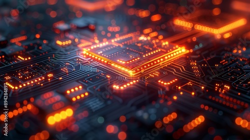 Geometric tech patterns and holographic circuits in an abstract design representing the forefront of industrial science and modern technology. , Minimalism,