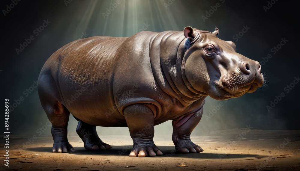 Naklejka premium Hippopotamus in a Spotlight.
