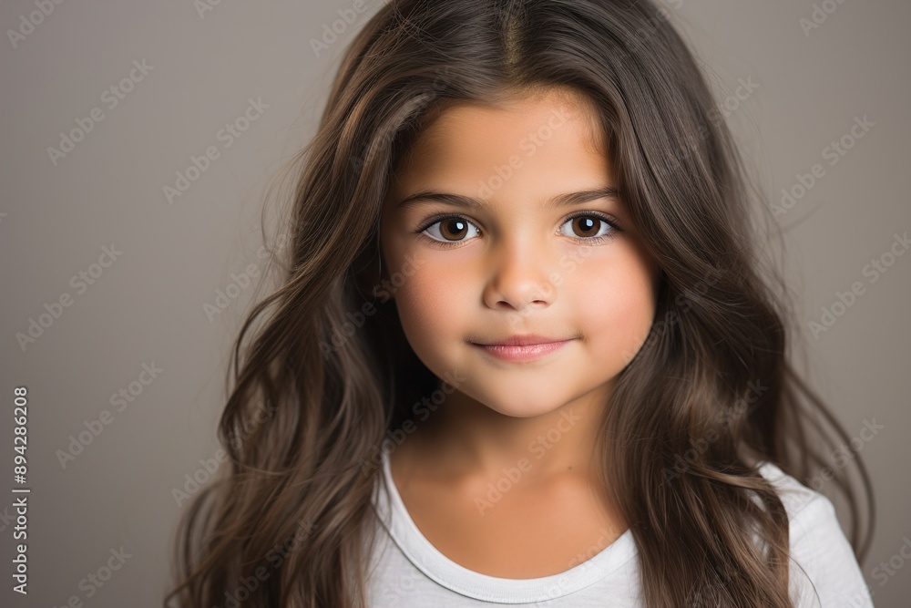 A young girl with long brown hair and brown eyes is smiling for the camera