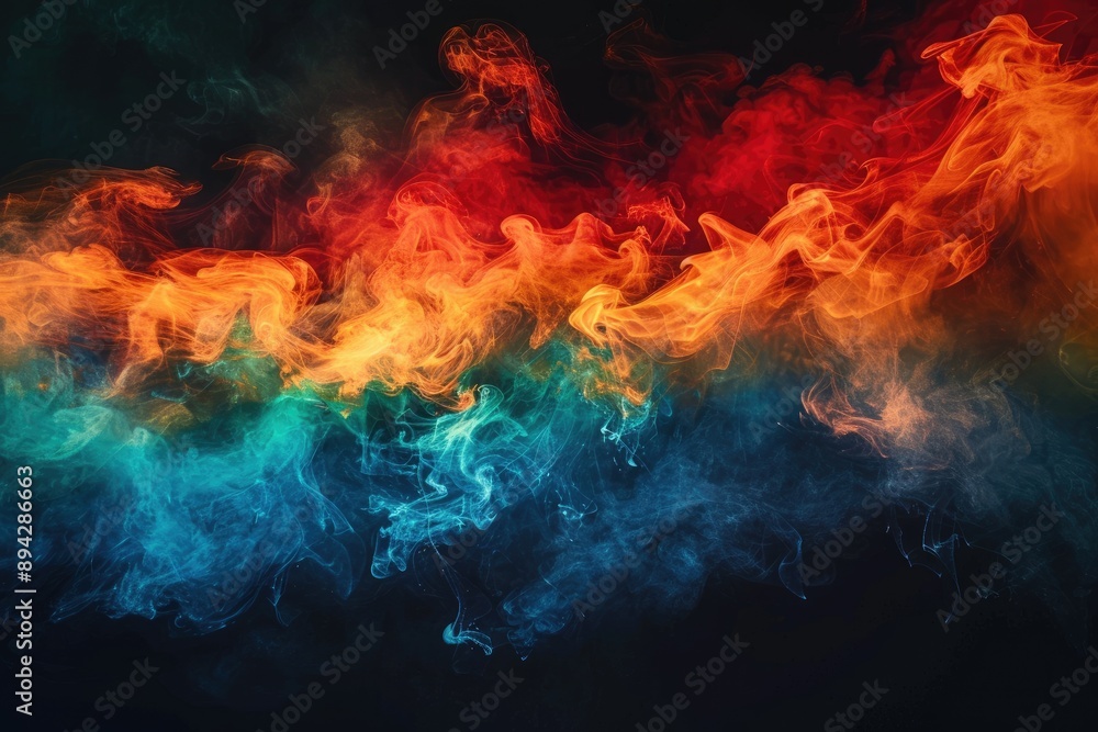 Fototapeta premium Multicolored smoke in dynamic pattern against a dark background