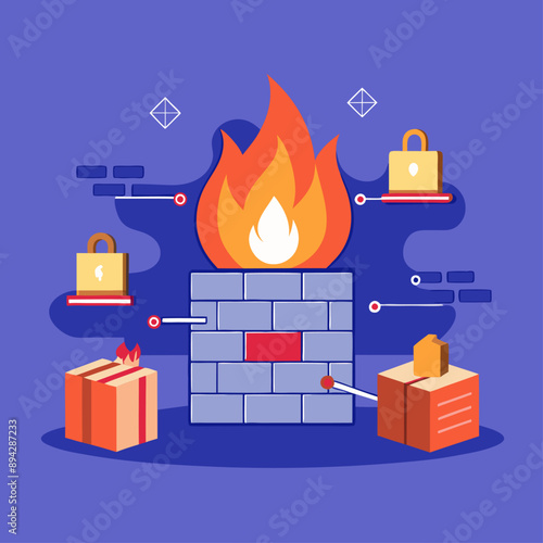 vector illustration of a firewall blocking unauthorized access unique design cybersecurity backgrounds vector graphics