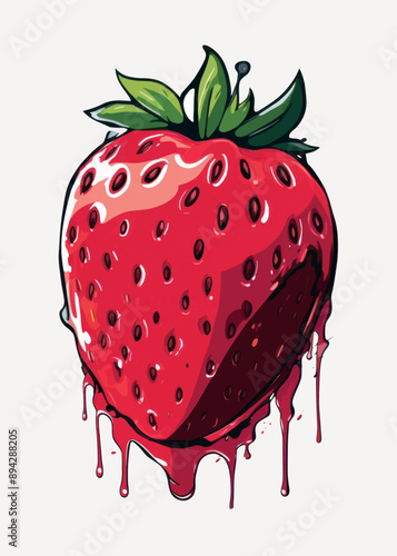 Juicy dripping cartoon strawberry