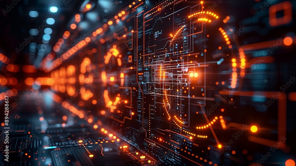 Fototapeta premium Abstract futuristic design with digital codes and industrial schematics representing the forefront of modern technology. , Minimalism,