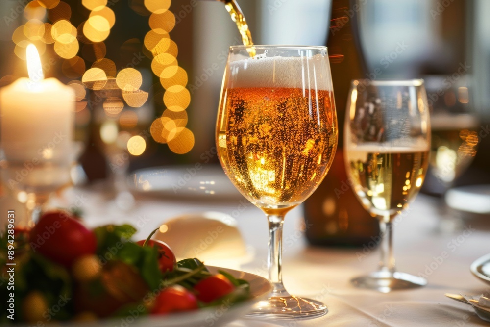 Gourmet beer poured into a tumbler is showcased in an elegant setting, highlighting the refined and sophisticated nature of the beverage. Gourmet beer poured into a tumbler is showcased in an elegant setting, highlighting the refined and sophisticated nature of the beverage.
