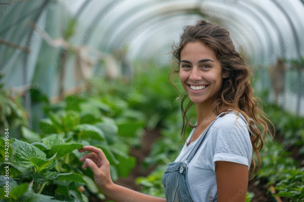 Sustainable farming with happy female farmer and green plants. Sustainable farming with happy female farmer and green plants.