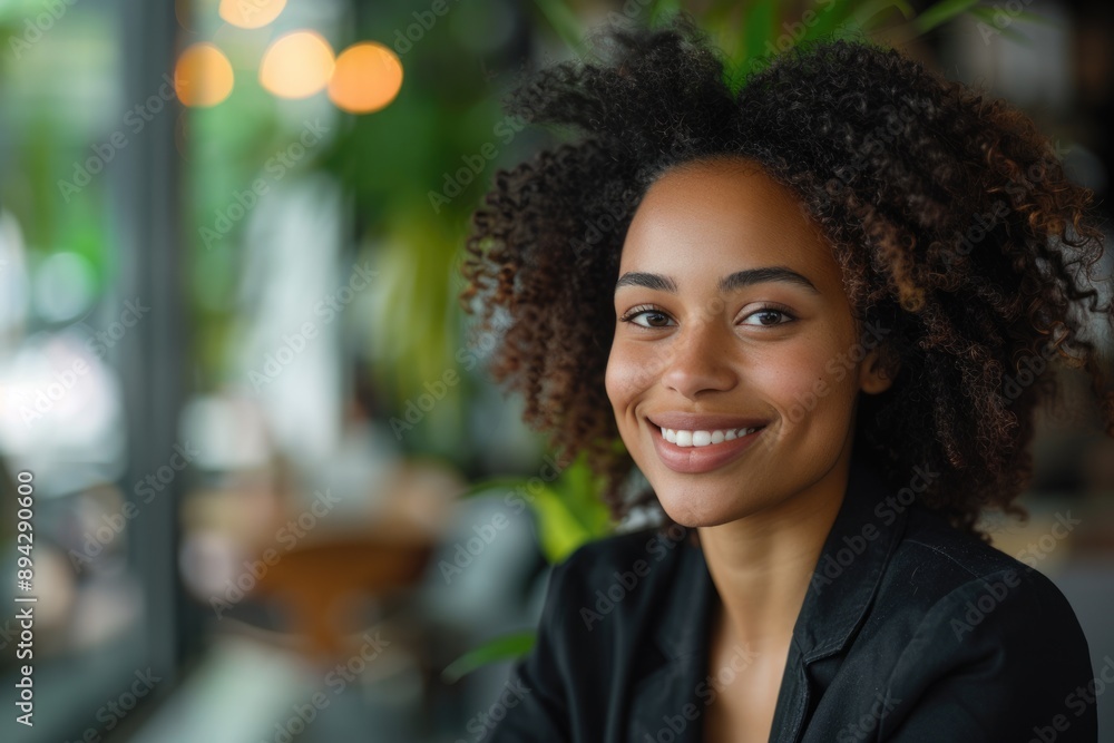 Smiling young mixed race businesswoman looking away Smiling young mixed race businesswoman looking away