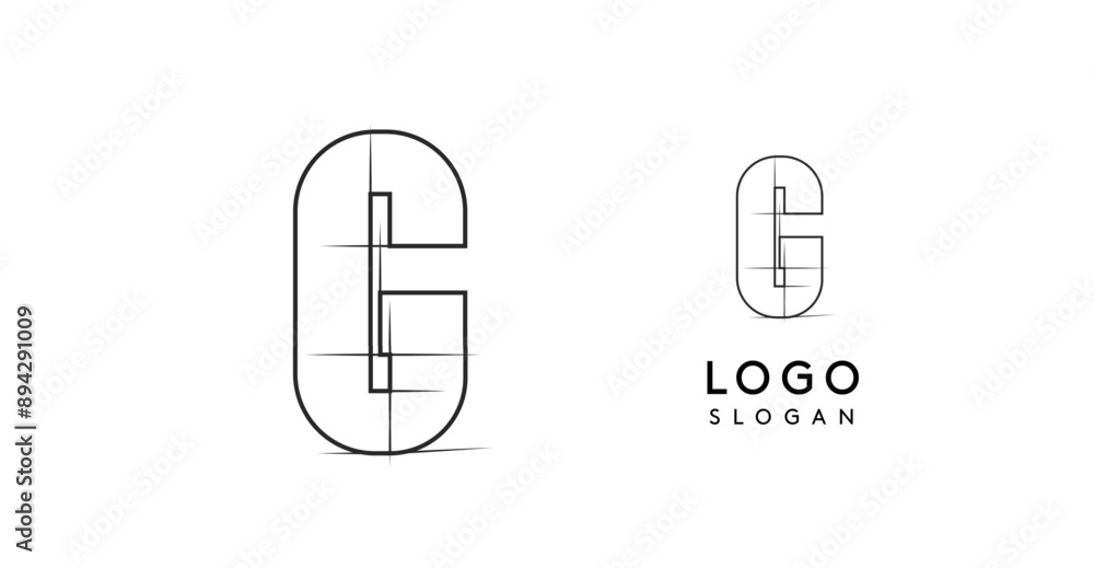 Letter G pencil drawn, architectural blueprint logo design ...