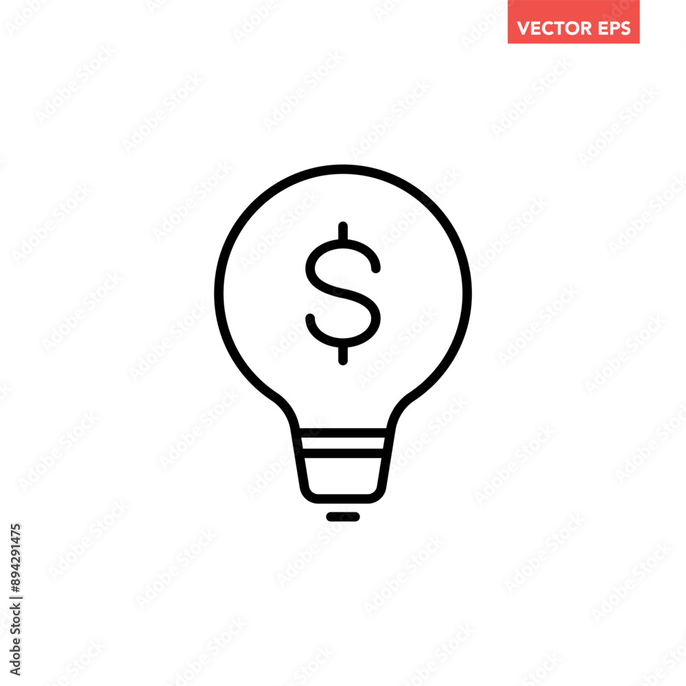 Single black light bulb with dollar mark line icon, simple financial idea graphic flat design interface infographic element for app ui ux web button, vector isolated on white background
Single black light bulb with dollar mark line icon, simple financial idea graphic flat design interface infographic element for app ui ux web button, vector isolated on white background