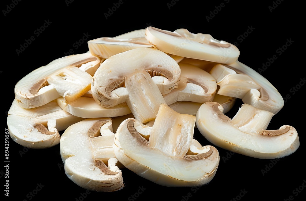 A pile of mushrooms on a black background. A pile of mushrooms on a black background.