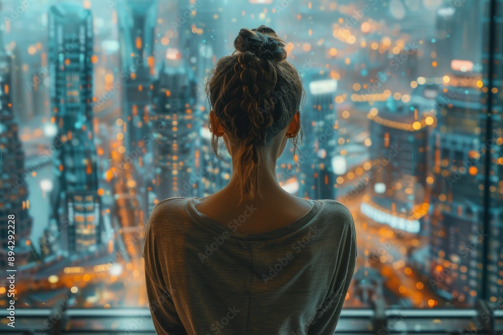Obraz premium woman looking at modern city