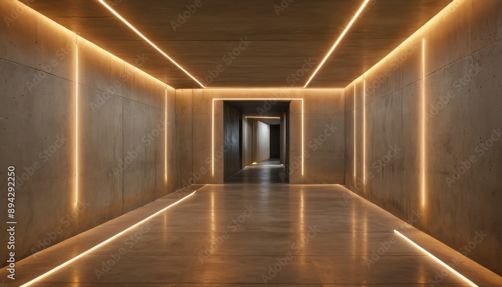 Modern Concrete Corridor with LED Lighting. Modern Concrete Corridor with LED Lighting.