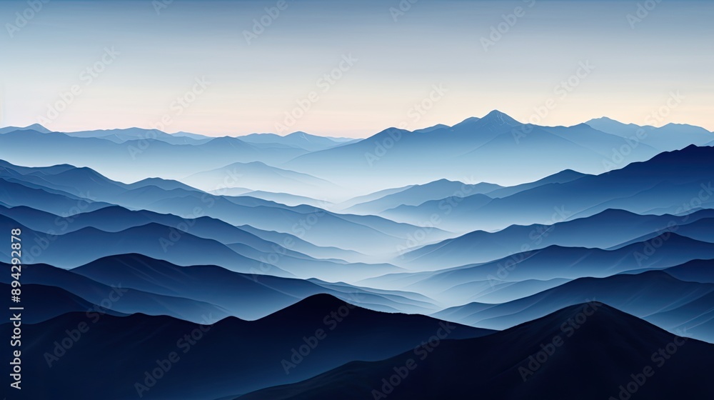 a detailed image of a distant mountain range in layered silhouettes, with mist filling the valleys and creating a mystical effect at dawn, Silhouette a detailed image of a distant mountain range in layered silhouettes, with mist filling the valleys and creating a mystical effect at dawn, Silhouette