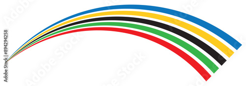 Colored Olympic games rainbow wave strips - vector isolated on transparent background.