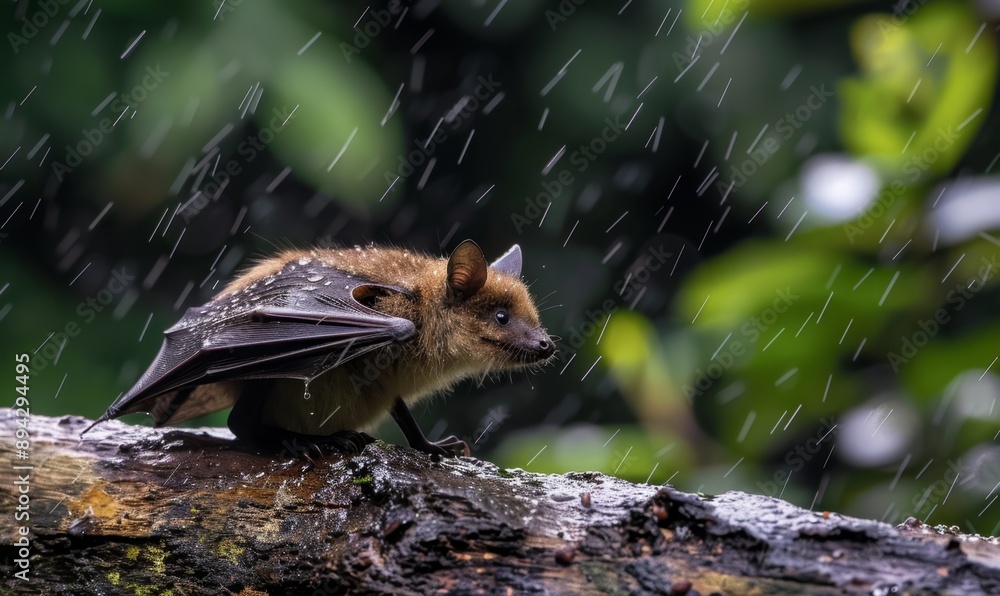Obraz premium Mysterious Nocturnal Flight: Bats Soaring Through Rainy Night Sky. AI-Generated 4K Wallpaper Capturing Eerie Beauty of Winged Mammals in Stormy Weather. Atmospheric Dark Background for Nature Enthusia