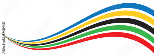 Colored Olympic games rainbow wave strips - vector isolated on transparent background.