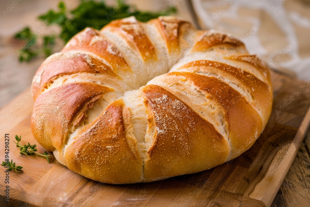 Fresh bread with a distinctive hole in the middle showcases a unique shape that sets it apart. Fresh bread with a distinctive hole in the middle showcases a unique shape that sets it apart.