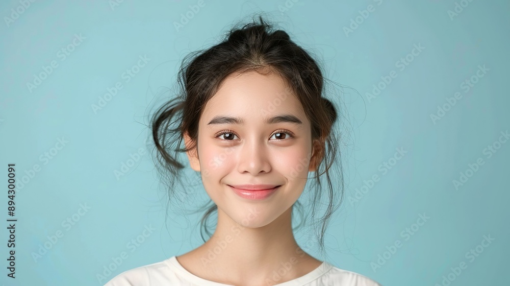 Hyper-detailed image of a happy Cambodian woman with a radiant smile on a clear background, emphasizing her natural beauty and joyful demeanor. Realistic photo, Portrait , Minimalism,