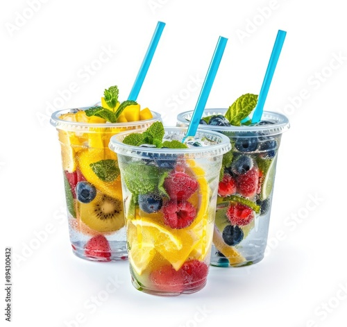 Refreshing Fruit Infused Drinks with Blue Straws