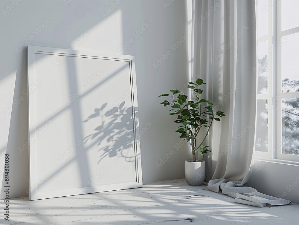 White Room Interior Design with Sunlight and Plant Shadow Mockup, Perfect for Art Prints, Posters, and Wall Decor White Room Interior Design with Sunlight and Plant Shadow Mockup, Perfect for Art Prints, Posters, and Wall Decor