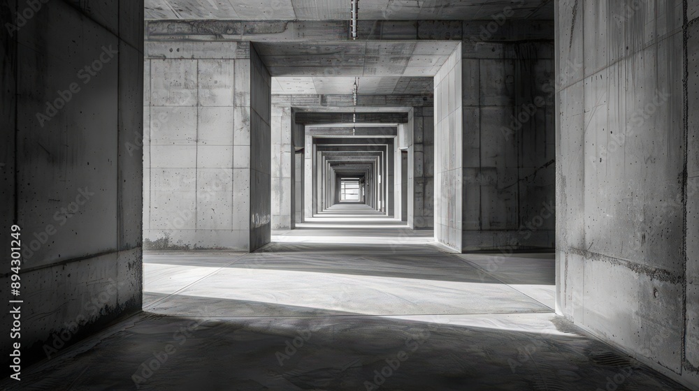 Focus on the symmetry and repetition of warehouse architecture, creating abstract compositions with geometric patterns Focus on the symmetry and repetition of warehouse architecture, creating abstract compositions with geometric patterns