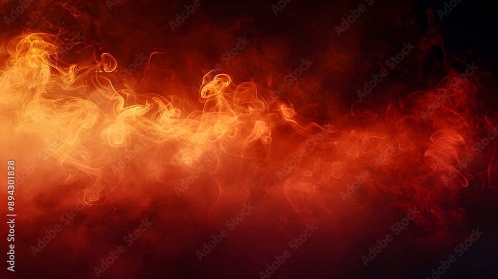 Fototapeta premium An abstract image of swirling orange and red smoke against a dark background, creating a dynamic and dramatic effect. 