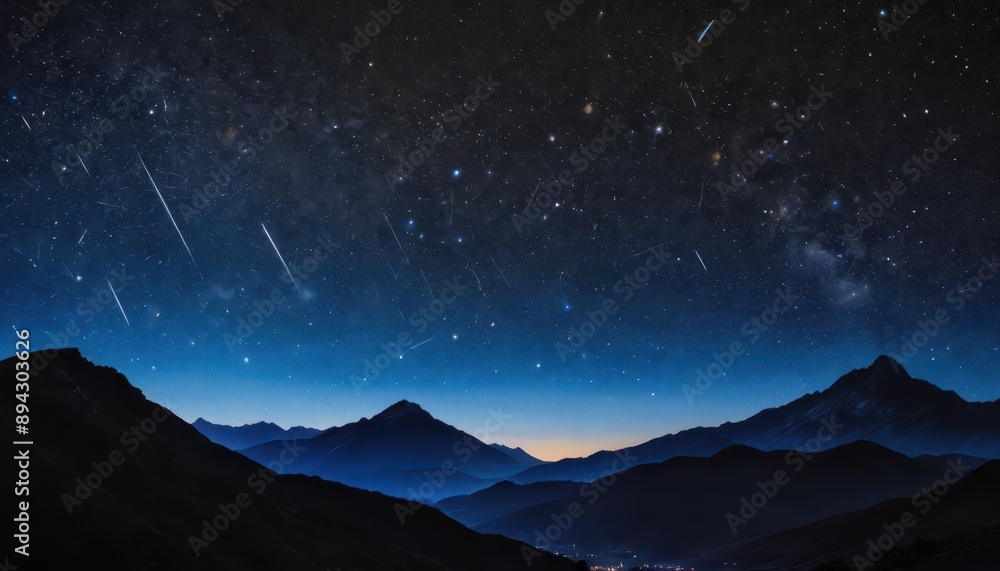 Night Sky Over Mountains With Shooting Stars. Night Sky Over Mountains With Shooting Stars.