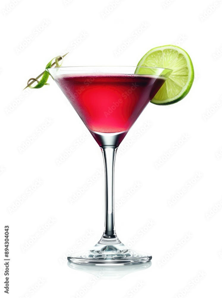 Red Cocktail with Lime Garnish in Martini Glass Red Cocktail with Lime Garnish in Martini Glass