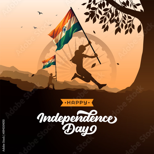 77 Years Happy Indian Independence Day Celebration Post Banner Design Template Illustration