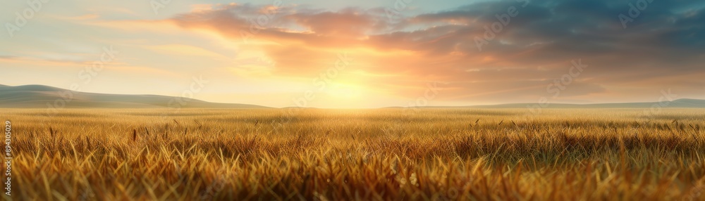 Golden wheat field under a vibrant sunset sky, creating a serene and peaceful agricultural landscape. Golden wheat field under a vibrant sunset sky, creating a serene and peaceful agricultural landscape.