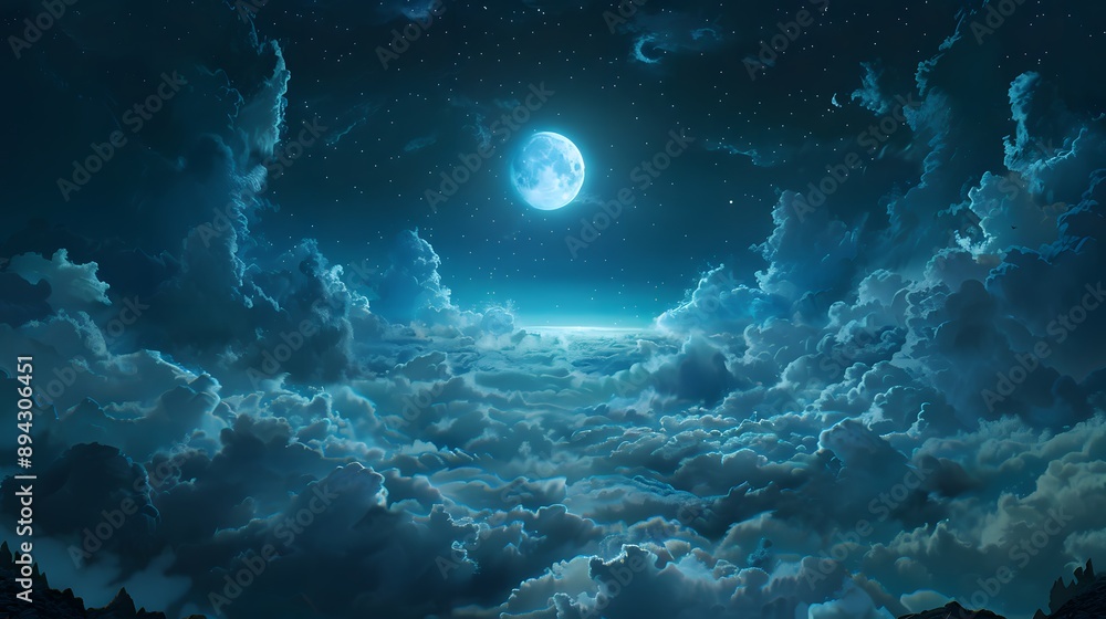 A breathtaking nighttime scene featuring a luminous full moon nestled among dramatic clouds, creating a serene and enchanting atmosphere. A breathtaking nighttime scene featuring a luminous full moon nestled among dramatic clouds, creating a serene and enchanting atmosphere.
