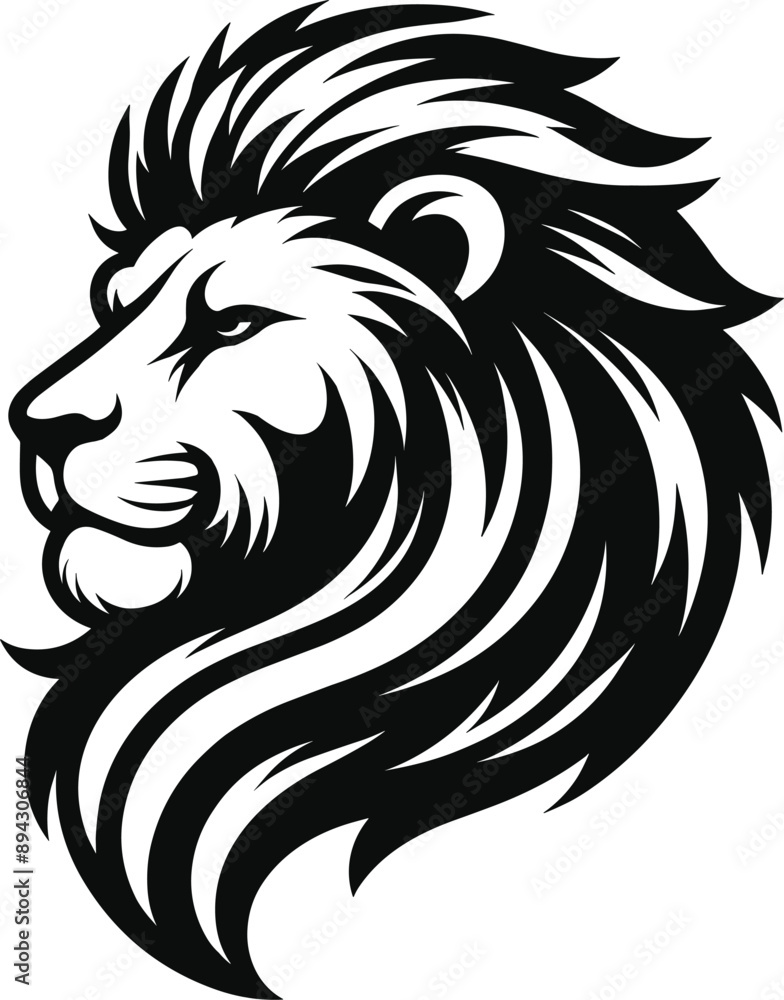 Adobe Illustrator Artwork lion head, with a full mane flowing in the wind. The lion's expression is regal and confident Adobe Illustrator Artwork lion head, with a full mane flowing in the wind. The lion's expression is regal and confident