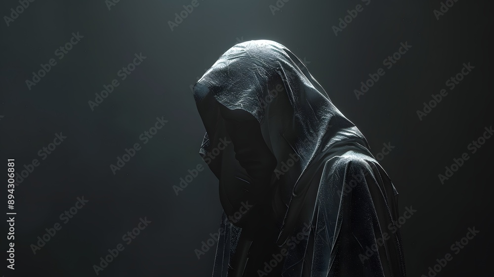 A mysterious figure in a dark hooded cloak stands in shadow, creating an atmosphere of intrigue and suspense. A mysterious figure in a dark hooded cloak stands in shadow, creating an atmosphere of intrigue and suspense.