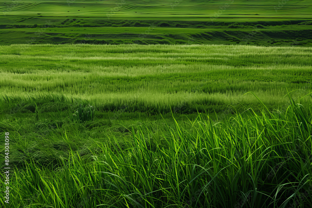 An image showcasing a vibrant, lush green landscape dominated by healthy grass, emphasizing the beauty and tranquility of natural grassy fields - Generative AI An image showcasing a vibrant, lush green landscape dominated by healthy grass, emphasizing the beauty and tranquility of natural grassy fields - Generative AI