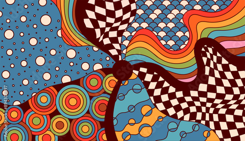 Psychedelic coloring page groovy warm color.