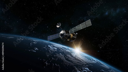 A space satellite called Express A, which is a modern telecommunications satellite, is alone in space.