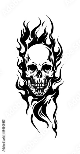 Skull and Fire tribal tattoo
