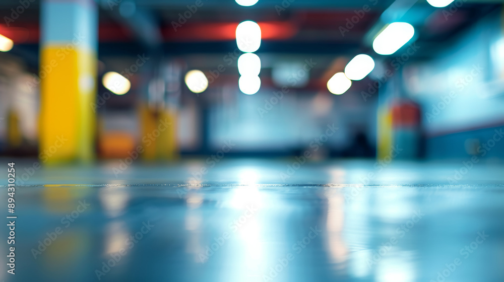 Garage with blurry, brightly lit background Garage with blurry, brightly lit background