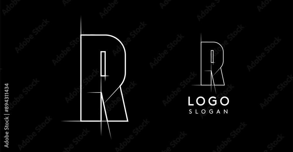 Letter R pencil drawn, architectural blueprint logo design, construction plan, technical drawing. Ideal for corporate branding, industrial projects, engineering firms. Vector illustration