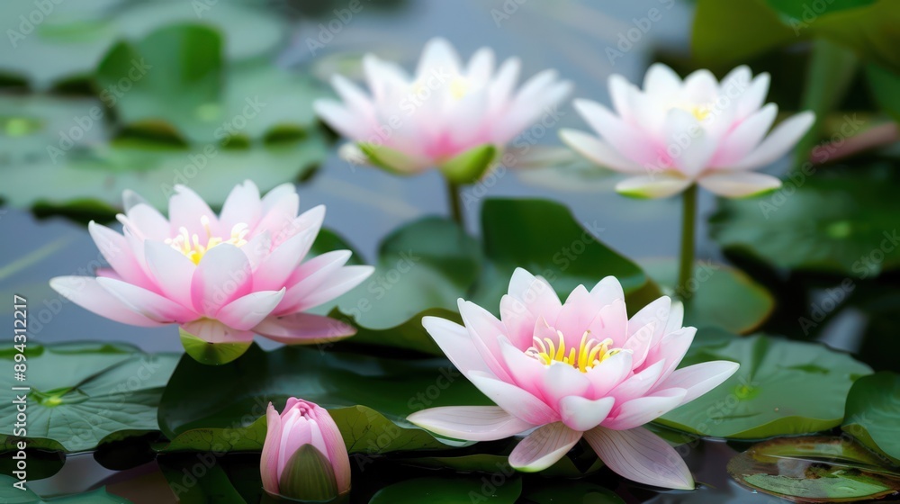 Lotus flowers, with their serene beauty and large, round blooms in shades of pink, Lotus flowers, with their serene beauty and large, round blooms in shades of pink,